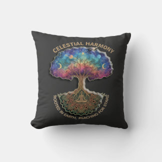 Celestial Harmony Tree - Cosmic Meditation Mandala Cushion