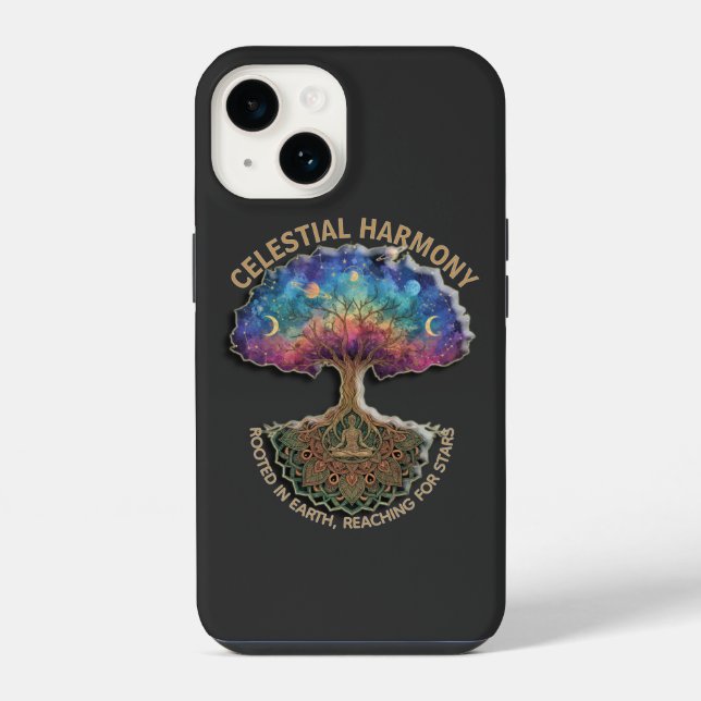 Celestial Harmony Tree | Cosmic Meditation Mandala iPhone Case (Back)