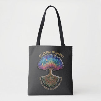 Celestial Harmony Tree - Cosmic Meditation Mandala Tote Bag