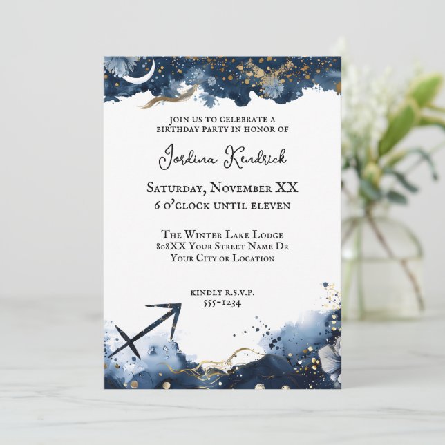 Celestial Horoscope Sagittarius Birthday Invitation (Standing Front)