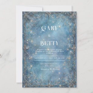 Celestial Ice Blue Stardust Wedding Invitation