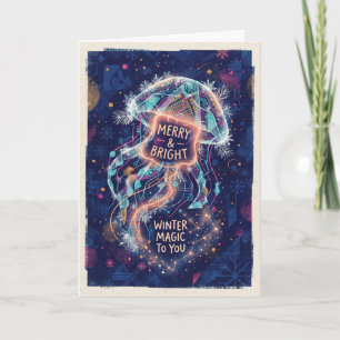 Celestial Jellyfish Merry Bright Christmas Card