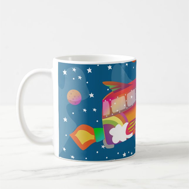 Celestial Journey - Groovy Peace Van Space Ship Coffee Mug (Left)