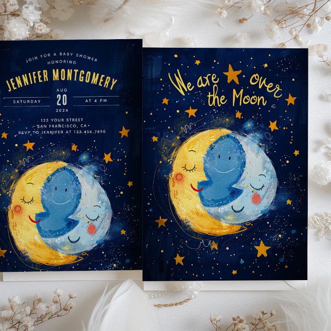 Celestial Joy: Over the Moon Baby Shower Invitation (Creator Uploaded)