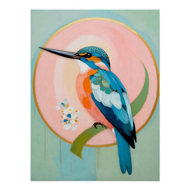 Celestial Kingfisher: A Study in Azure and Gold Poster (Front)