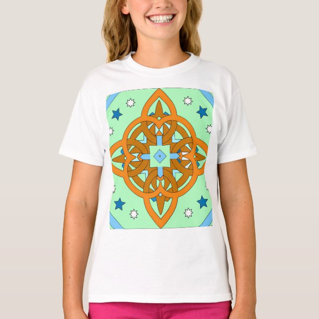 Celestial Knot Art Prints | Unique Star Patterns T-Shirt (Front)