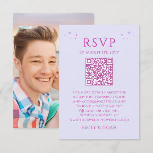 Celestial Lavender Budget QR Code RSVP Photo Enclosure Card