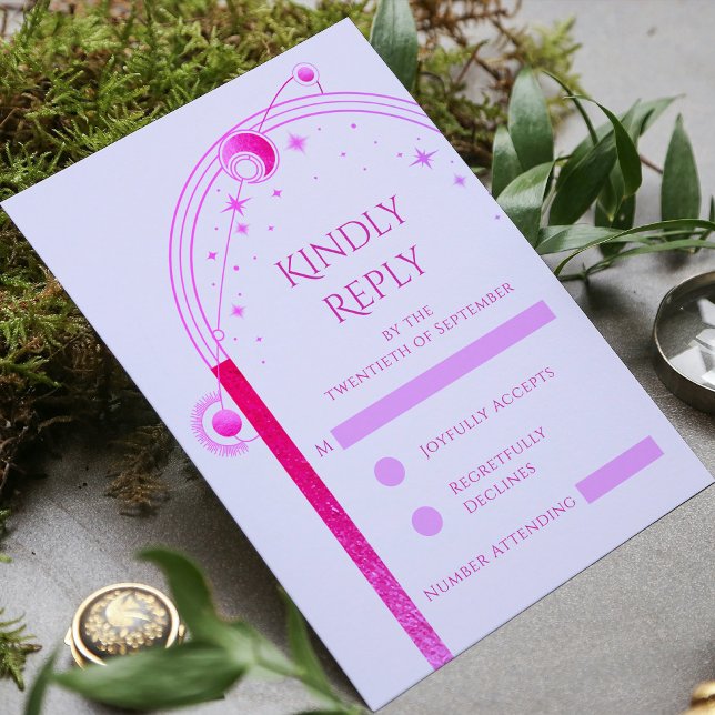 Celestial Lavender Pink Sun Moon Stars Wedding RSVP Card (Creator Uploaded)