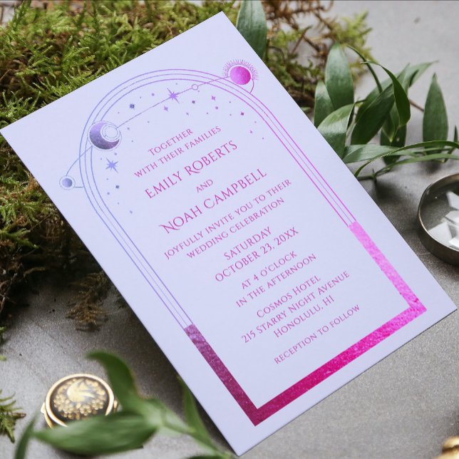 Celestial Lavender Pink Sun Moon Wedding Invitation (Creator Uploaded)