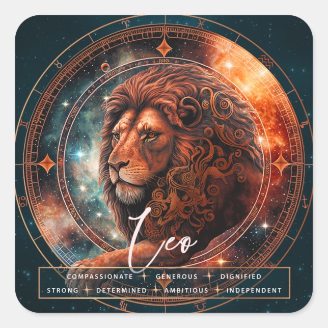 Celestial Leo Lion Fantasy Black Ethereal Zodiac Square Sticker (Front)