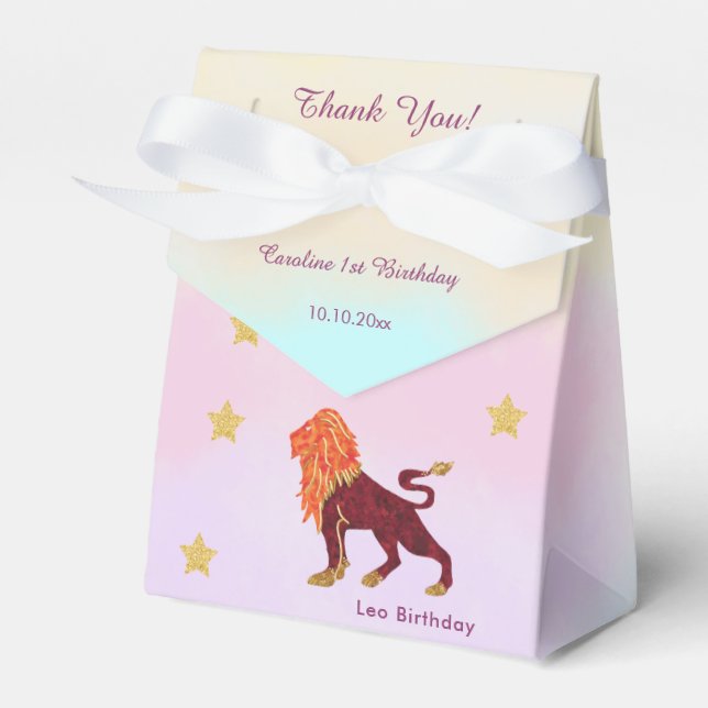 Celestial Leo Watercolor | 1st Birthday Favour Box (Front Side)