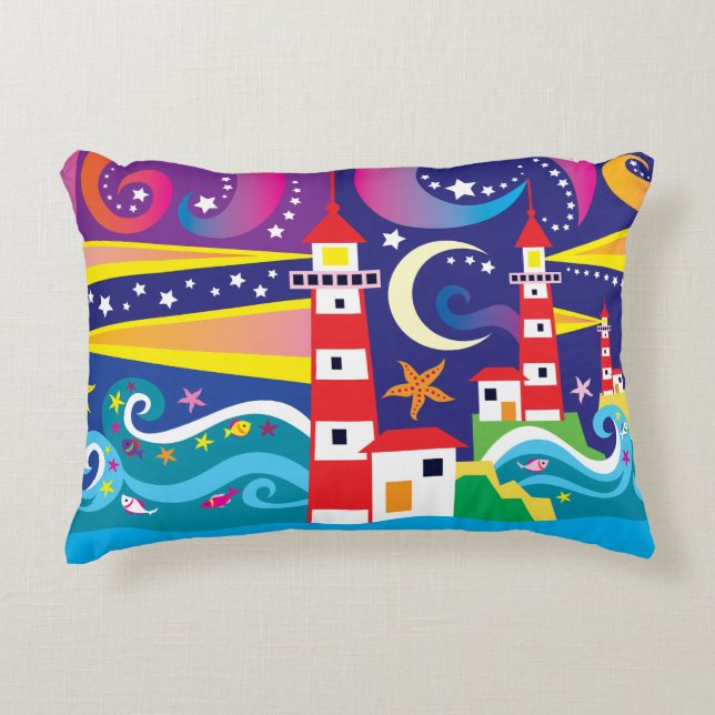 Celestial Lighthouses Decorative Cushion (Front)