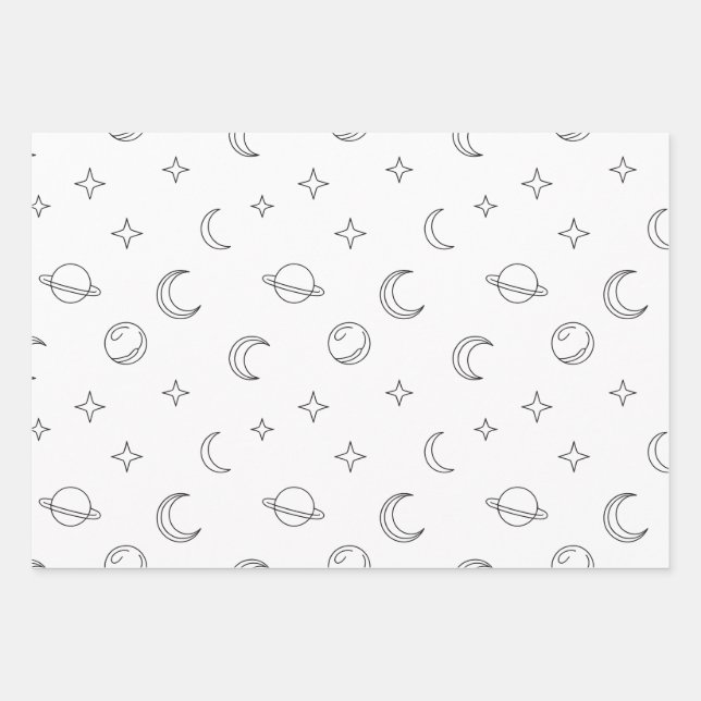 Celestial Line Art Wrapping Paper Sheet (Front)