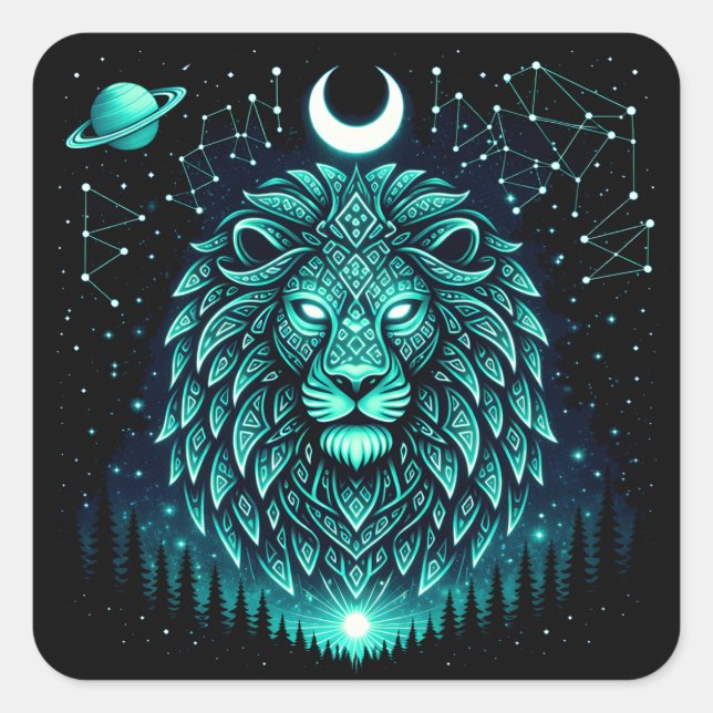 Celestial Lion – Cosmic King Wildlife Galaxy Square Sticker (Front)