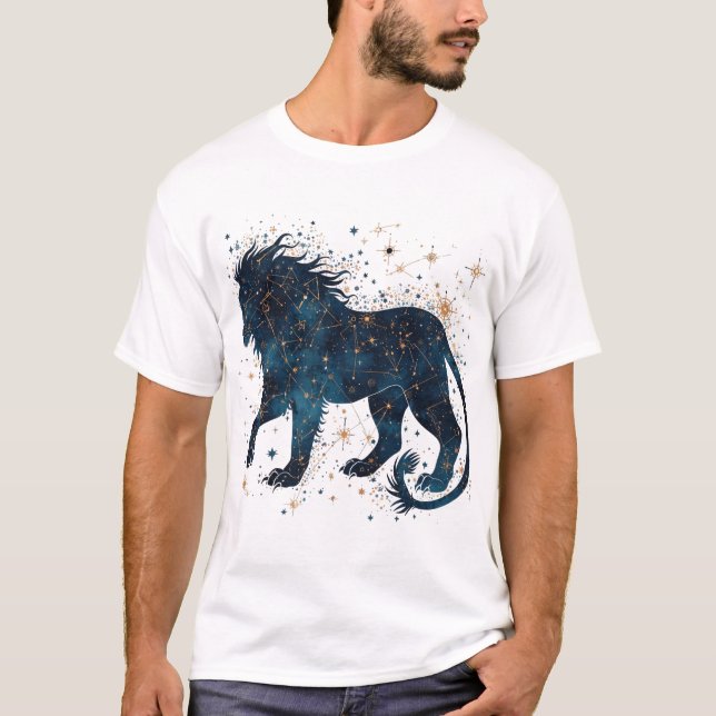 Celestial Lion – Mythic Constellation Illustration T-Shirt (Front)