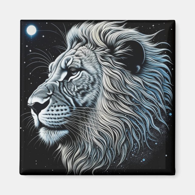 Celestial Lion Night Sky Ai Art Magnet (Front)