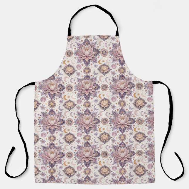 Celestial Lotus Mandala Spiritual Design Pattern Apron (Front)