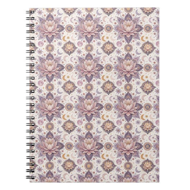 Celestial Lotus Mandala Spiritual Design Pattern Notebook (Front)