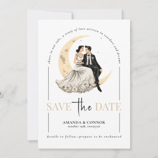 Celestial Love: Elegant Waxing Moon Save the Date  Invitation