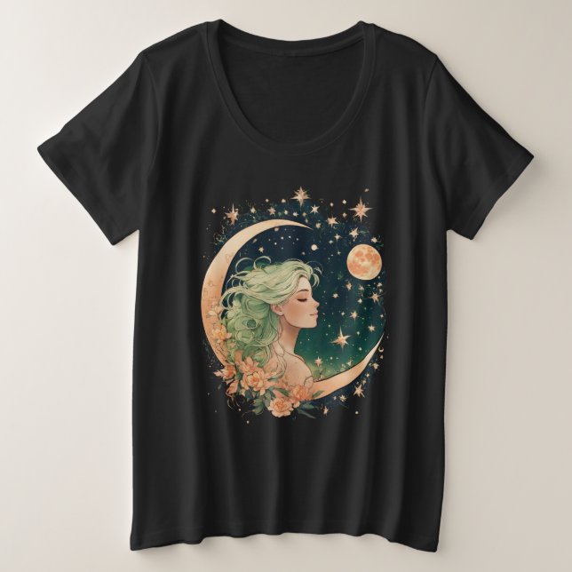 Celestial Love: Mystic Moon Tattoo Plus Size T-Shirt (Design Front)