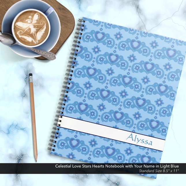 Celestial Love Stars Hearts Name Light Blue Notebook (Celestial Love Stars Hearts Light Blue Notebook Personalized with Your Name.)
