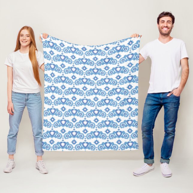 Celestial Love Stars Hearts White Fleece Blanket (In Situ)
