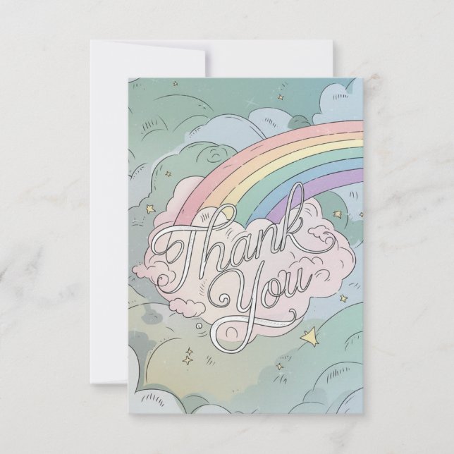 Celestial Lovely Rainbow and Clouds Thank You Card (Front)