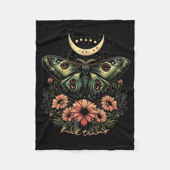 Celestial Luna Moth Subtle Anti Trump  Fleece Blanket (Front)