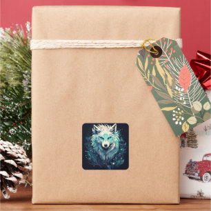 Celestial Lunar Wild Wolf Square Sticker