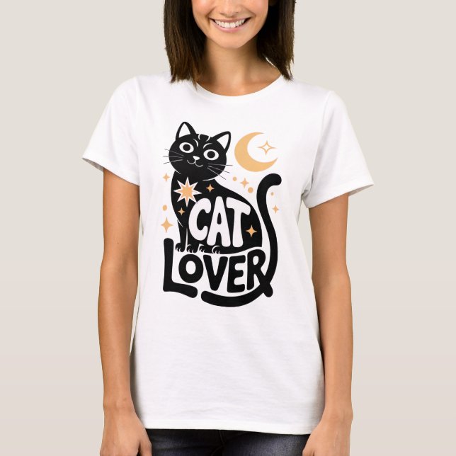 Celestial Magic Black Cat Lover Design T-Shirt (Front)