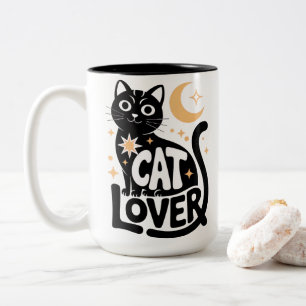 Celestial Magic Black Cat Lover Design Two-Tone Coffee Mug