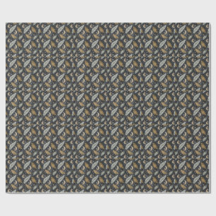 Celestial Magic Feathers Stars & Gold Moon Pattern Wrapping Paper