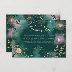 Celestial Magic Moon & Stars Emerald Wedding Thank You Card