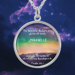 Celestial Majesty Scripture Psalm 19 Customisable Sterling Silver Necklace<br><div class="desc">Embrace the celestial splendour of the heavens with our Celestial Majesty Customisable Necklace, featuring a breathtaking photograph of the night sky over the majestic Rocky Mountains. As you gaze upon the stars that declare the glory of God, personalised with your chosen Scripture verse from Psalm 19:1 and your name, feel...</div>