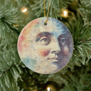 Celestial Man in the Moon - Watercolor Art Ceramic Tree Decoration