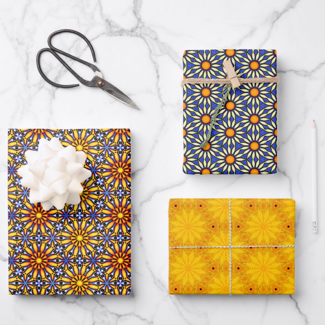 Celestial Mandala Sun Floral  Wrapping Paper Sheet (Front)