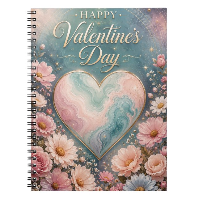 Celestial Marble Heart Valentine Garden Notebook (Front)