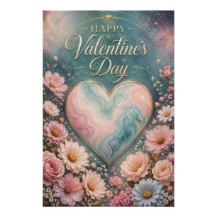 Celestial Marble Heart Valentine Garden Poster