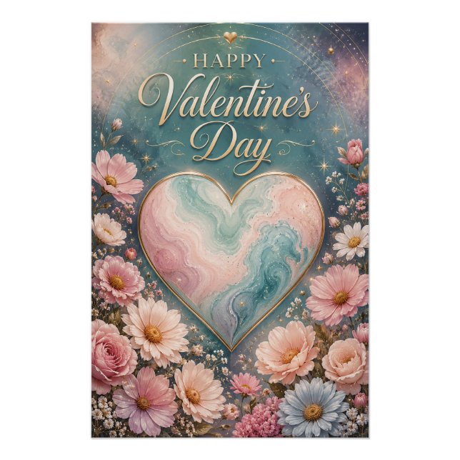 Celestial Marble Heart Valentine Garden Poster (Front)