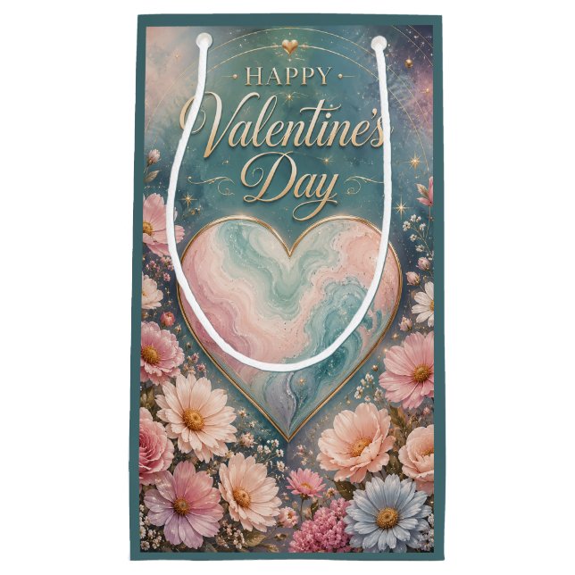 Celestial Marble Heart Valentine Garden Small Gift Bag (Front)