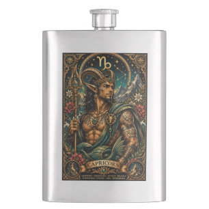 Celestial Masculine Zodiac Capricorn design Hip Flask
