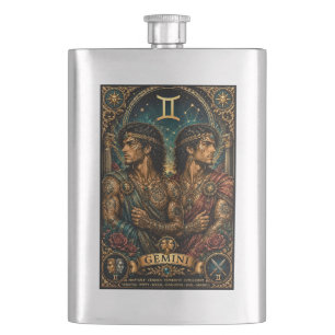 Celestial Masculine Zodiac Gemini design Hip Flask
