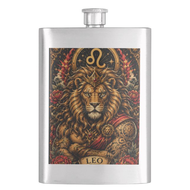 Celestial Masculine Zodiac Leo design Hip Flask (Front)