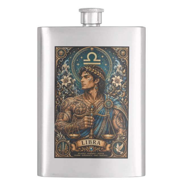  Celestial Masculine Zodiac Libra design Hip Flask (Front)