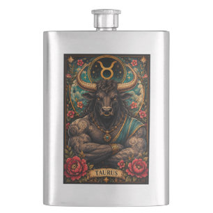 Celestial Masculine Zodiac Taurus design Hip Flask
