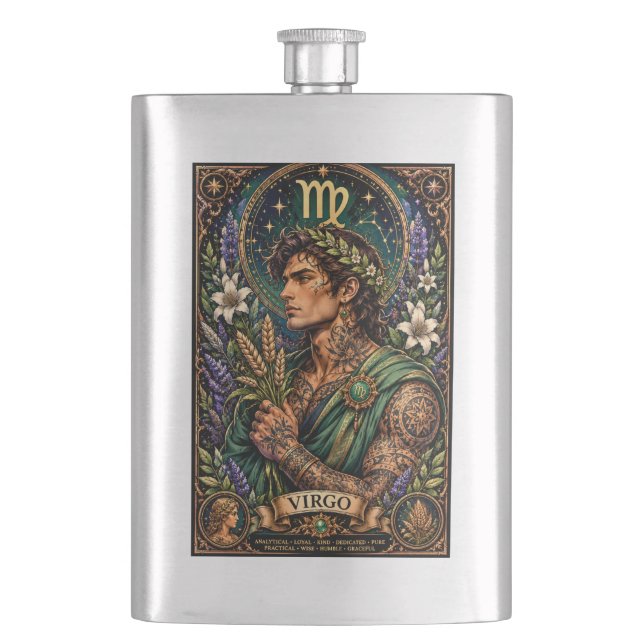  Celestial Masculine Zodiac Virgo design Hip Flask (Front)
