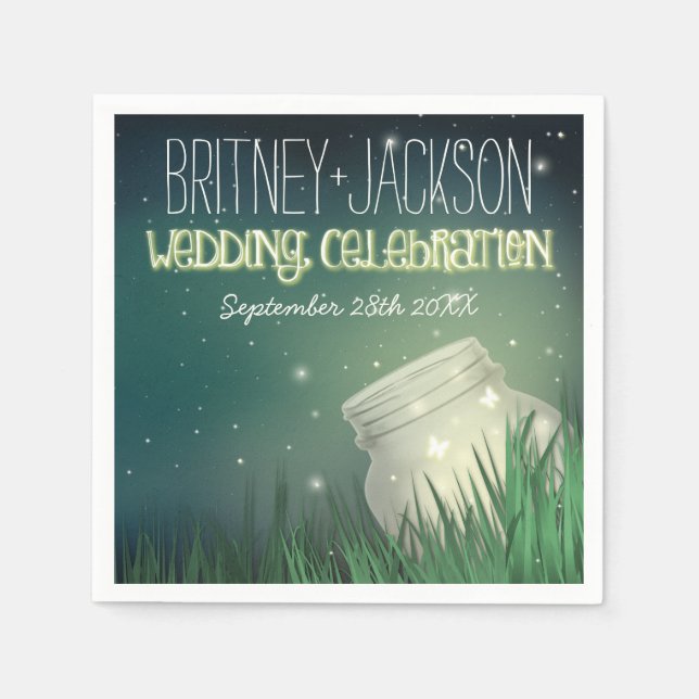 Celestial Mason Jar Firefly Wedding Napkins (Front)