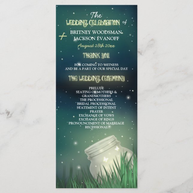 Celestial Mason Jar Firefly Wedding Programs Programme (Front)