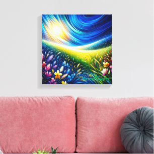 Celestial Meadow – Dreamlike Wildflower Landscape Canvas Print