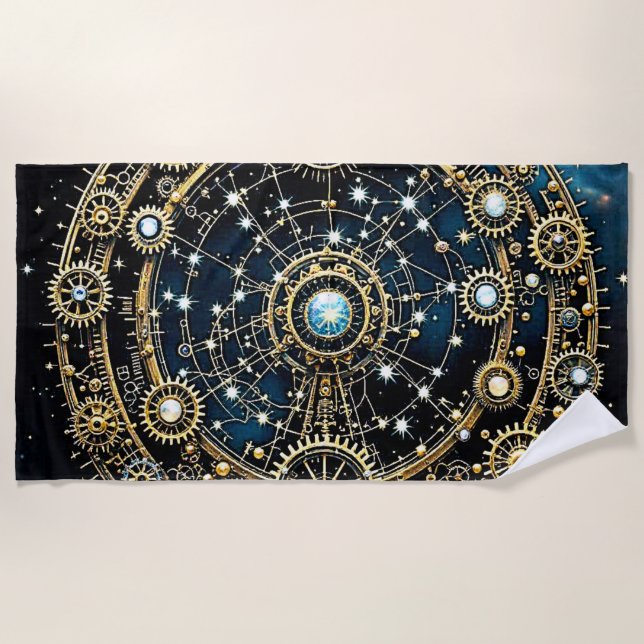 Celestial Mechanism Cosmic Art Beach Towel (Front)